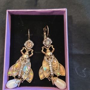 Vinty MOTHIES Gold Skull Scarab Earrings